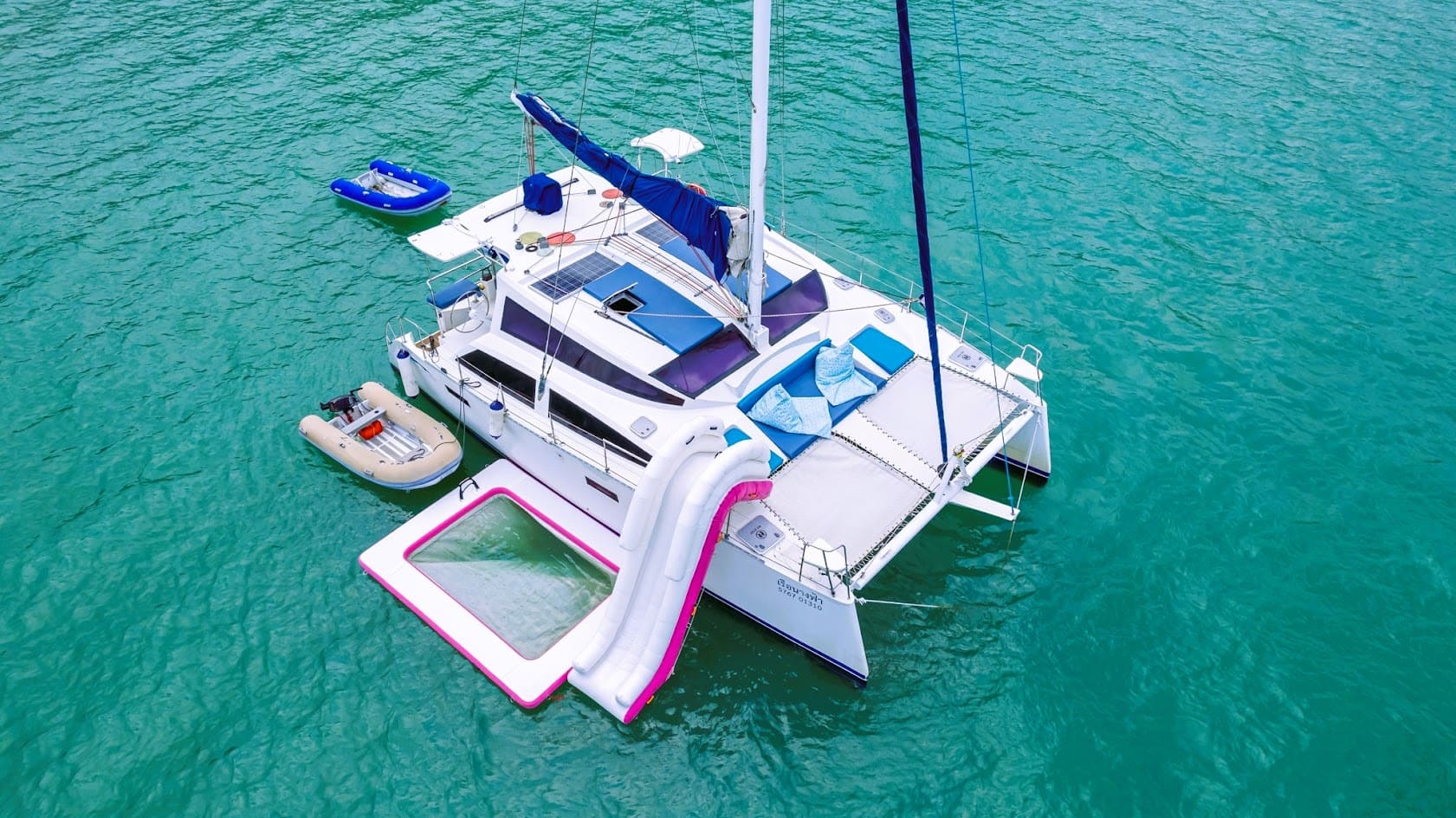 THAI ANGEL, a 38ft sailing catamaran, at anchor in the Gulf of Thailand